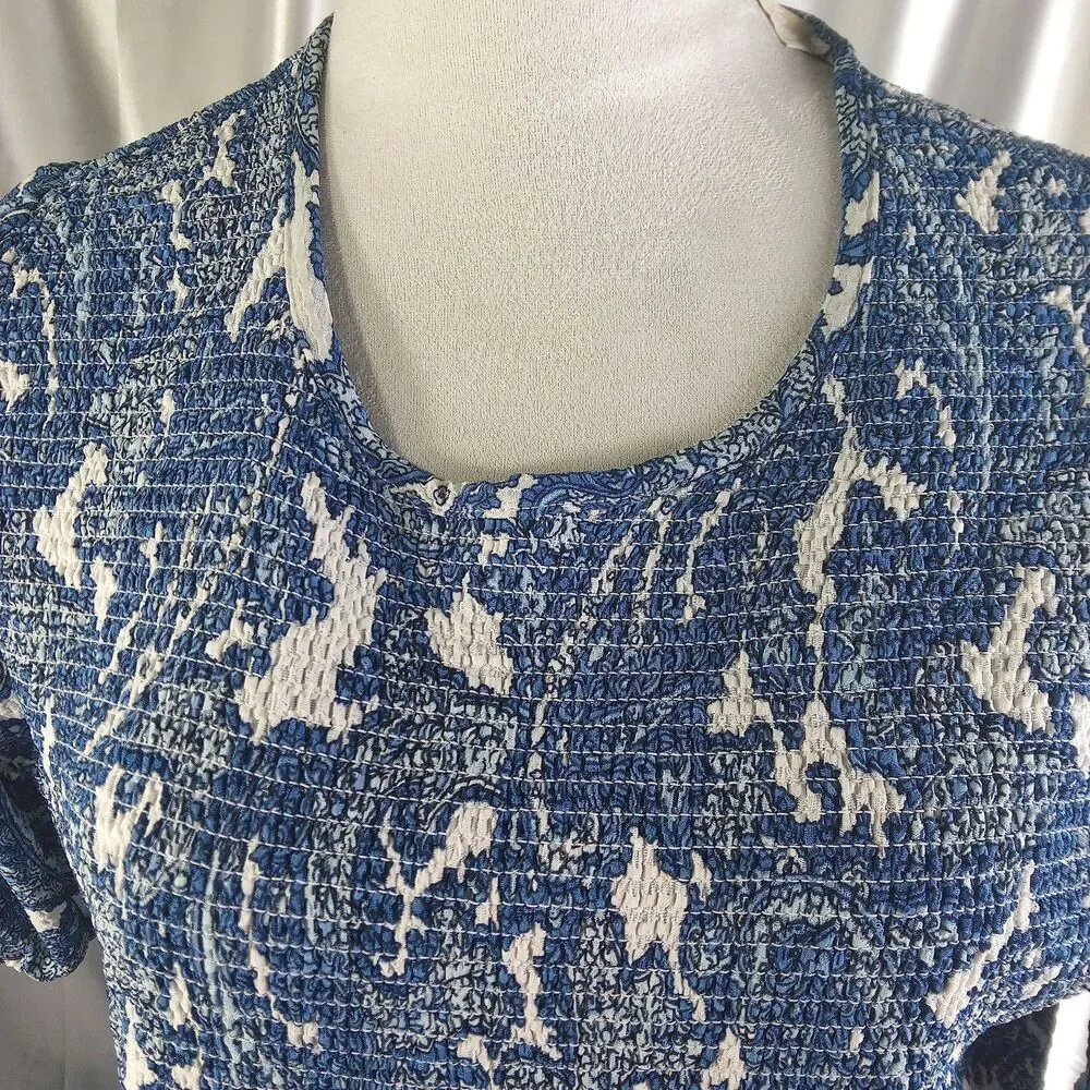MICHAEL KORS BLUE WHITE PAISLEY SHORT SLEEVE LINED MAXI DRESS SIZE XL